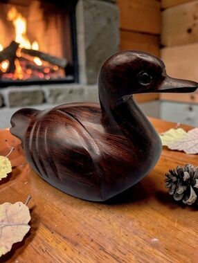 Hand Carved Wooden Duck Figurine | Vintage Rustic Cabin Decor Decoy 4x2x2